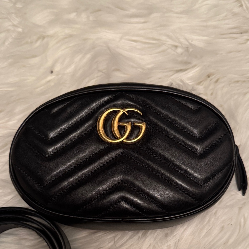 Gucci Black Quilted Leather Belt Bag with Gold Logo